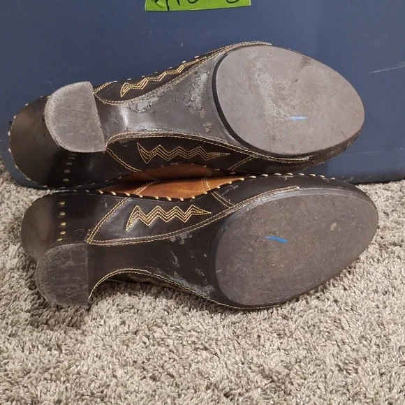 Sonora leather cowboy boot western mules clogs slip-on - brown embroidered - 10 - Picture 6 of 9